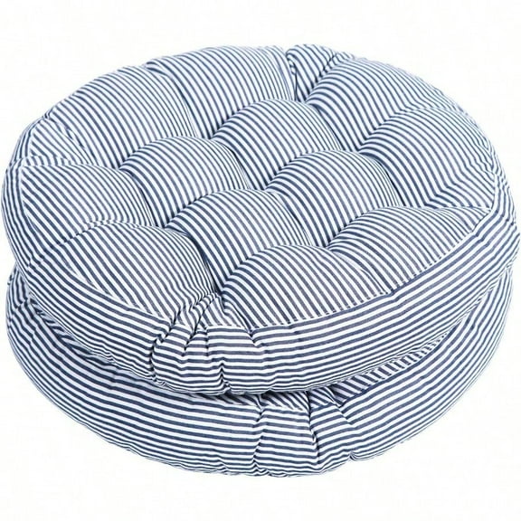 Indoor Outdoor Cushions 22 Inch Round Striped Chair Cushions For Patio Garden Seat Cushion Pads For Home Floor Pillows Window Pad Set Of 2 Blue