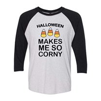 Trenz Shirt Company Funny Halloween Makes Me So Corny Ladies Baseball Tee-Black-XXXL
