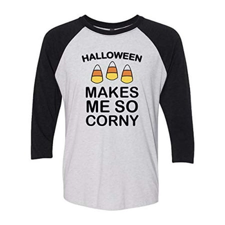 Trenz Shirt Company Funny Halloween Makes Me So Corny Ladies Baseball Tee-Black-Large
