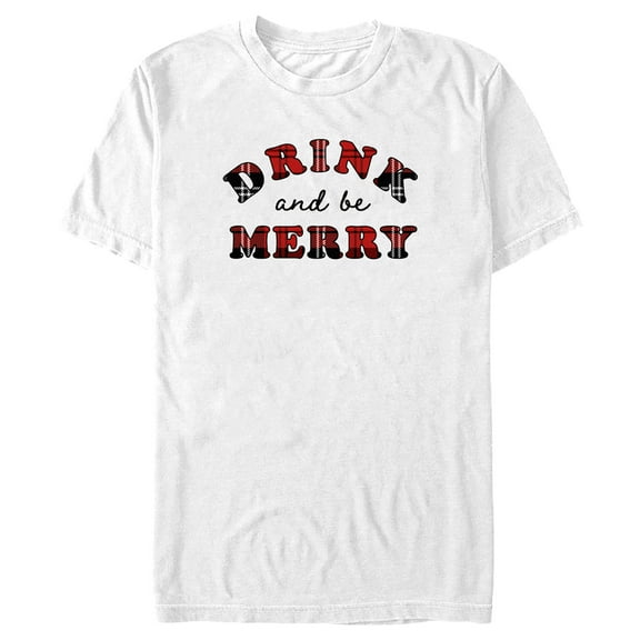 Men's Lost Gods Drink and Be Marry Plaid Graphic Tee White Large