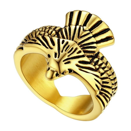 [Clearance]Stainless Steel Hawk Rings Gothic Jewelry for Men Fashion Gold Plated Flying Eagle Ring for Party Size 7-14
