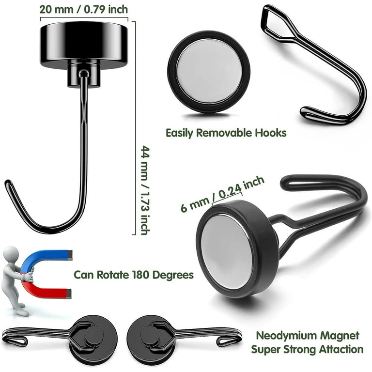 Magnetic Hooks, 6 Pack 40 lb+ Swivel Swing Magnet Hooks, Black Magnetic  Hooks for Fridge, Magnet with Hooks Heavy Duty, Strong Magnet Hooks for