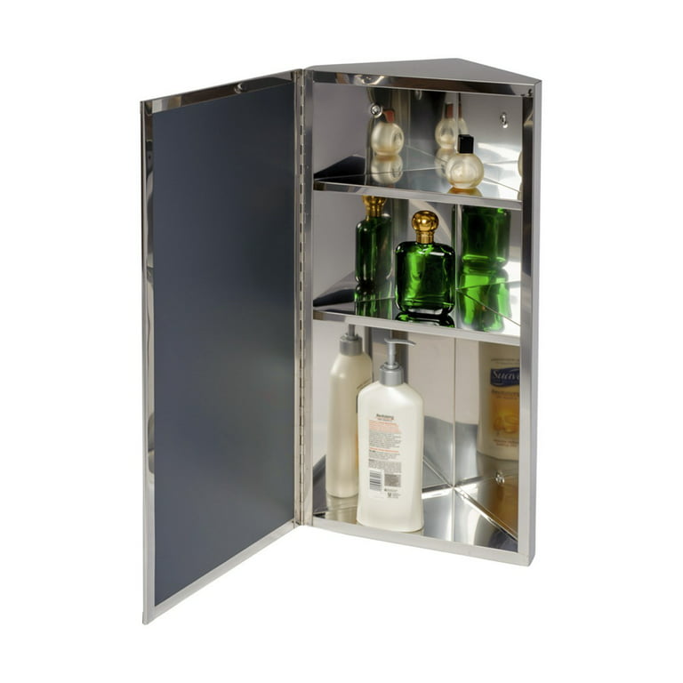 Stainless Steel Silver Corner Mount Medicine Cabinet with 3
