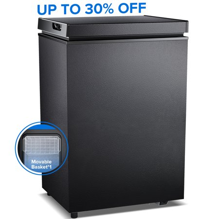 KISSAIR 3.5 Cubic Feet Chest Freezer Free Standing Top open Door Compact Freezer with Adjustable Temperature, Suitable for Home/Kitchen/Office-Black