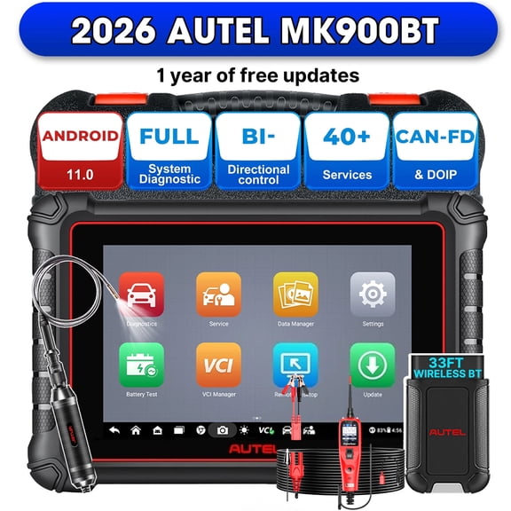 Autel Scanner MaxiCOM MK900BT, 2026 MK900-BT Bidirectional Diagnostic Scan Tool, 2.0 BT Ver. of MK900 MX900, 40  Reset, 3K  Active Tests, CAN FD & DoIP, FCA