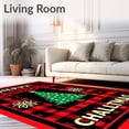thumbnail image 2 of ODIKA 5'x7' Machine Washable Non-Slip Area Rug, Jolly Holiday Checkered Tree with Vintage Lettering and Sprinkles High Traffic Rug with Pad, Red, 651556, 2 of 8