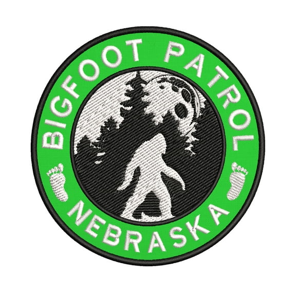 USA Nebraska Bigfoot Patrol! Cryptid Sasquatch Watch! 3.5 Inch Iron Or Sew On Embroidered Fabric Badge Patch Unexplained Mysteries Iconic Series