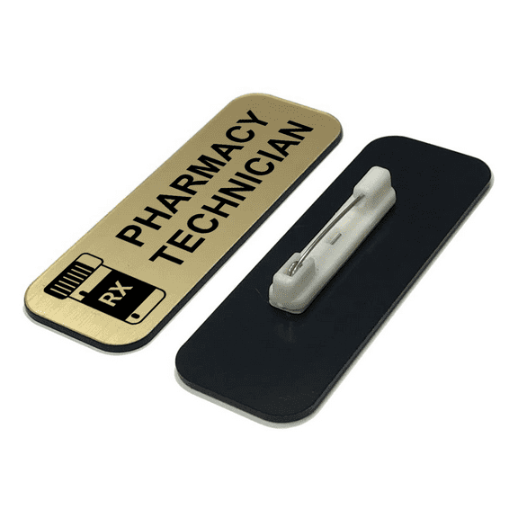 Pharmacy Technician 1 x 3" Name Tag/Badge, Brushed Gold, (3 Pack)