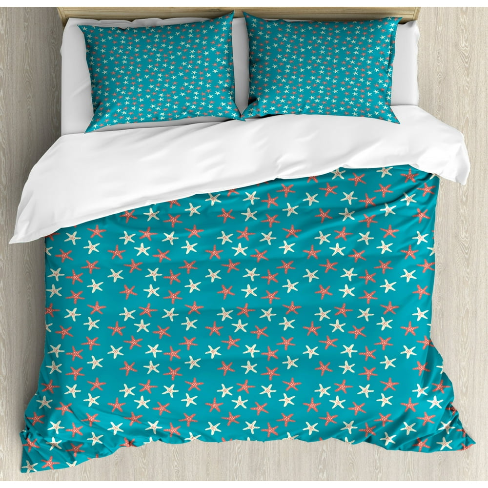 Under the Sea Duvet Cover Set King Size, Starfishes Pattern Dots
