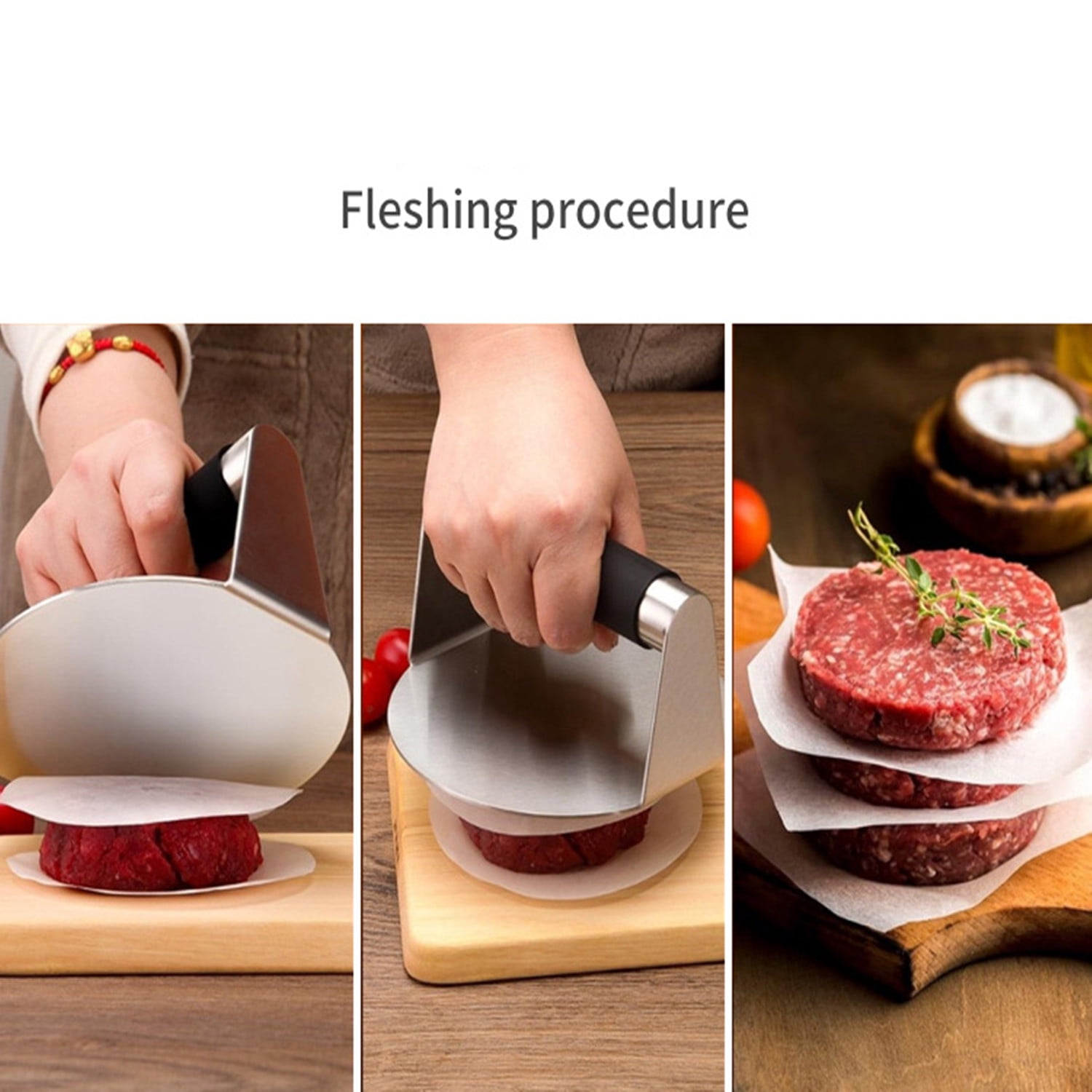 Smashed Burger Press Kit with Stainless Steel Press, Grill Spatula, Seasoning Shaker & Hamburger Patty Papers - Perfect for Blackstone Griddle, BBQs