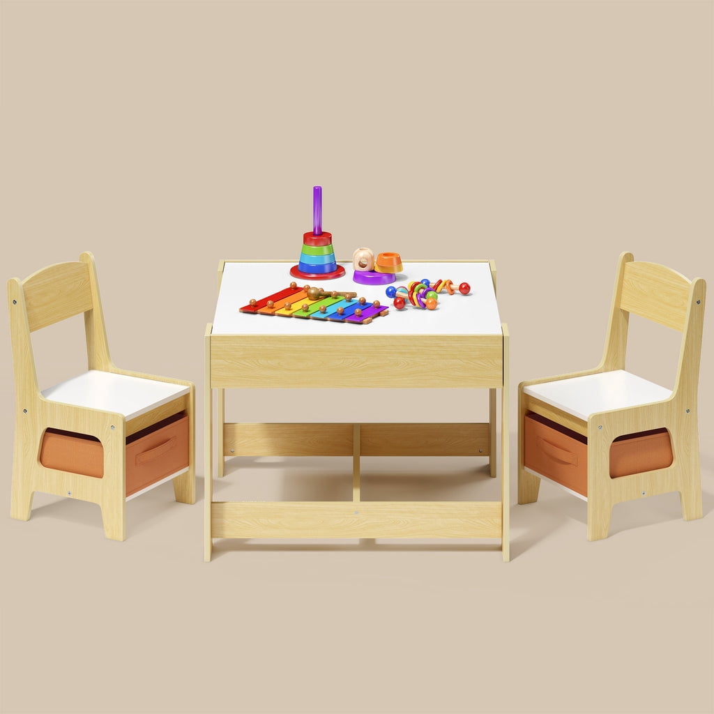 Aiho Kids Table and 2 Chairs Set, 4-in-1 Kids Table Set, Child Activity Desk with Chalkboard/Whiteboard - Retro
