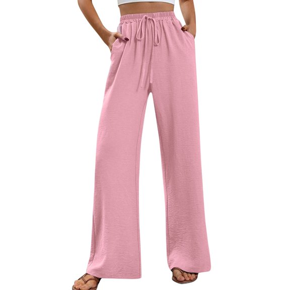 Sngxgn Women's Pants Stretchy Work Slacks Business Casual Straight Leg Pull on Trousers with Pockets(Pink,M)