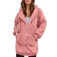 thumbnail image 3 of Kcodviy Women Hooded Sweater Coat Winter Warm Wool Zipper Coat Cotton Coat Outwear Soft Jackets for Women Full Zip for Women Zip Warm up Jacket Classic Jacket Women's Jackets Lightweight Womens, 3 of 7