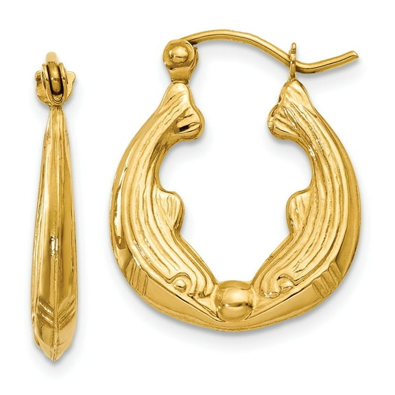 Real 14kt Yellow Gold Dolphin Hoop Earrings; for Adults and Teens; for Women and Men