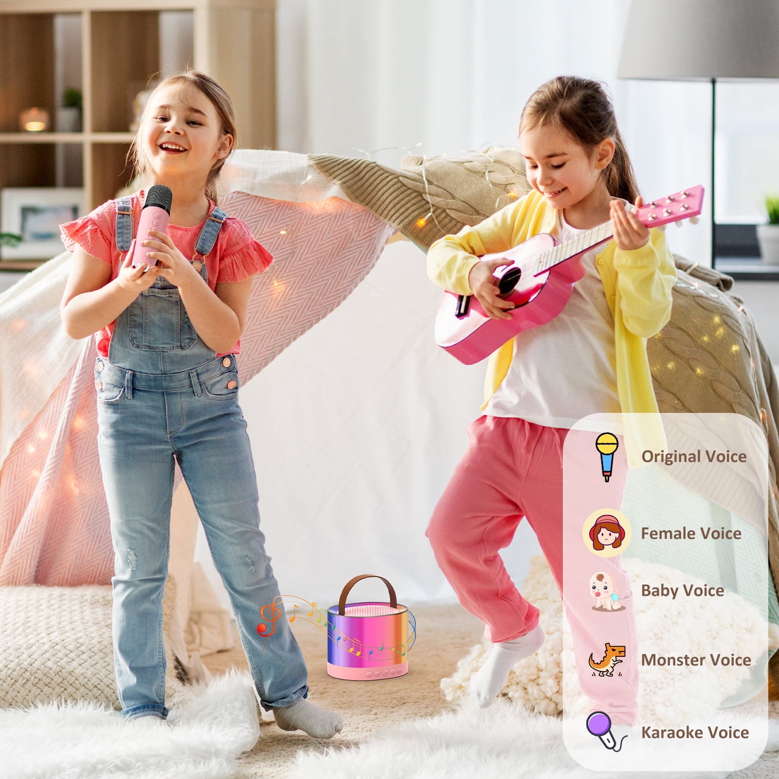 FanFun Karaoke Machine with Wireless Microphones for Adults Kids, Mini Karaoke Speaker with Rgb Lights, Support TF/AUX Input/4 Funny Magic Voice, D23P