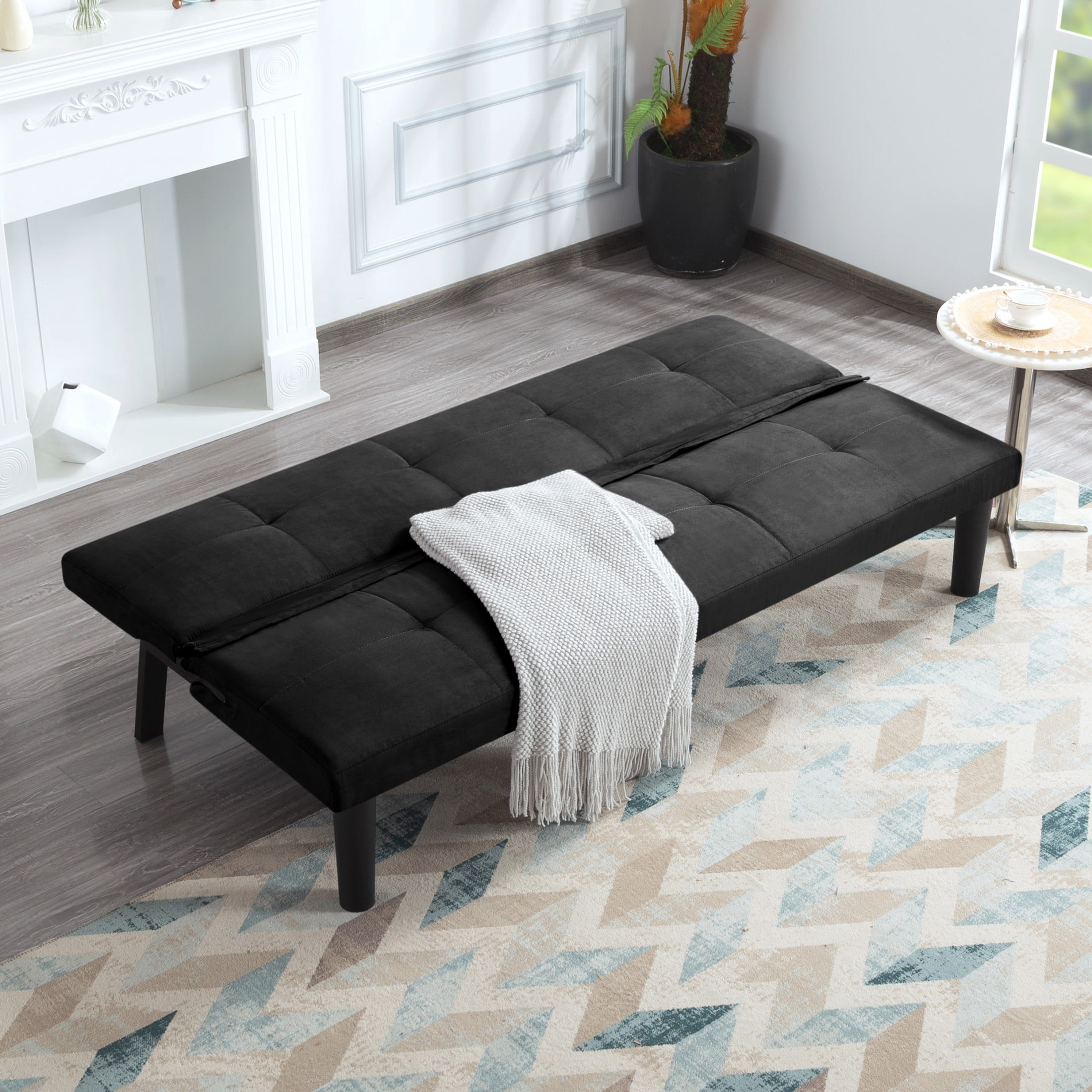Gewnee 68.9" Modern Futon Sofa Bed,Convertible Sleeper Couch with Adjustable Backrest for Living Room,Office,Apartment.(Black)
