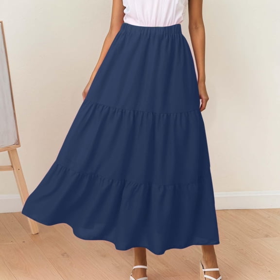 Women's Mid Length Skirt With Pockets High Elasticity Waist Flowing Ruffles Casual Summer Bohemian Style A Line Skirt Festival Skirt plus Size Pencil Skirt for Women Skirt Bathing Suits for Women plus