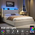 thumbnail image 3 of Senfot Full Size Platform Bed Frame, Lighted Upholstered Bed Frame with 4 Storage Drawers and Headboard, No Box Spring Needed, Wooden Slats Support, Noise-Free, Easy Assembly, White, 3 of 8