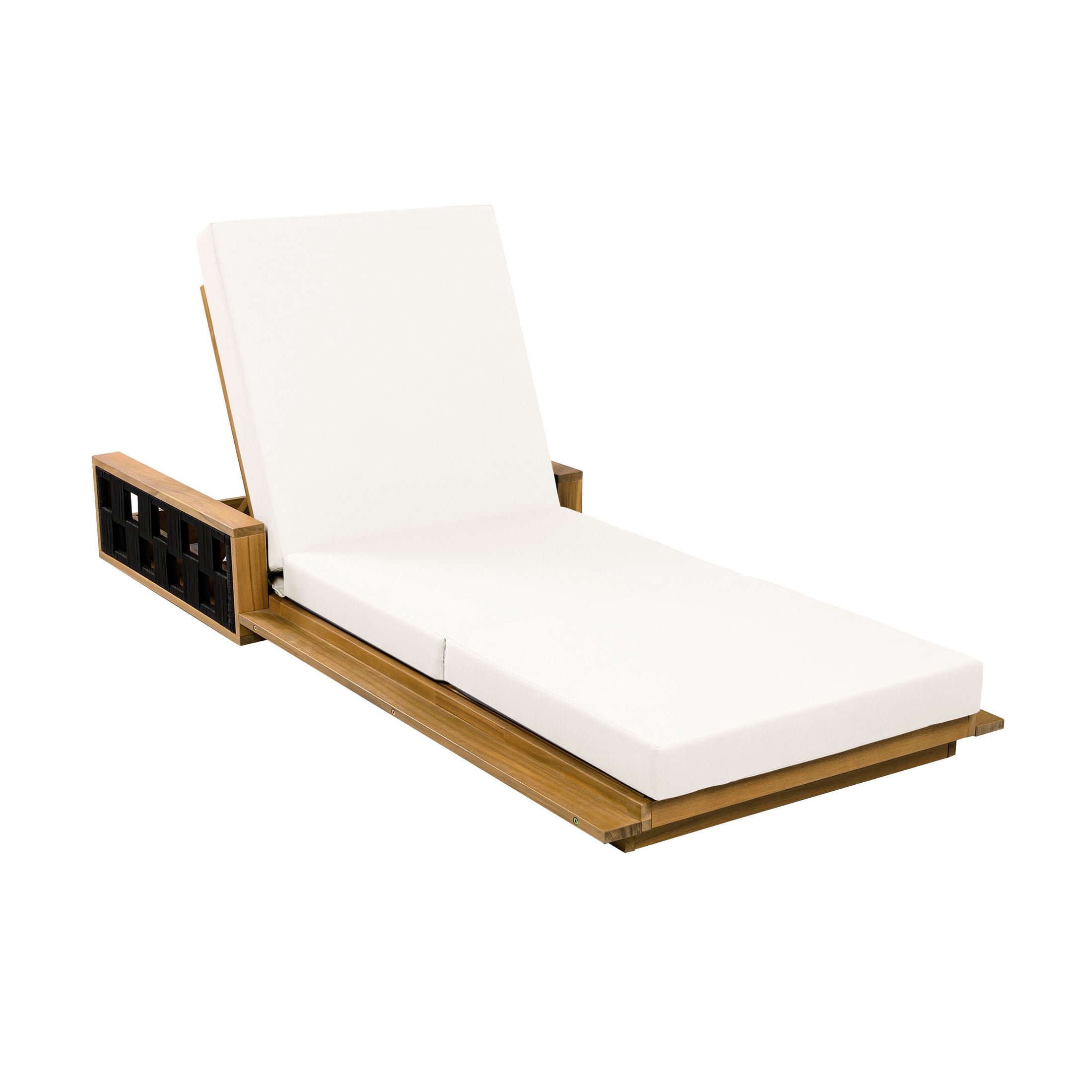 Christopher Knight Home Acacia Wood Chaise Lounge with 3-Fold Cushion, Adjustable Recliner, Teak + Cream