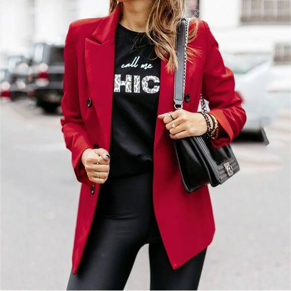 Vedolay Tops for Women Casual Women's Blazers for Work Casual Open Front Long Sleeve Work Office Jackets,Red M