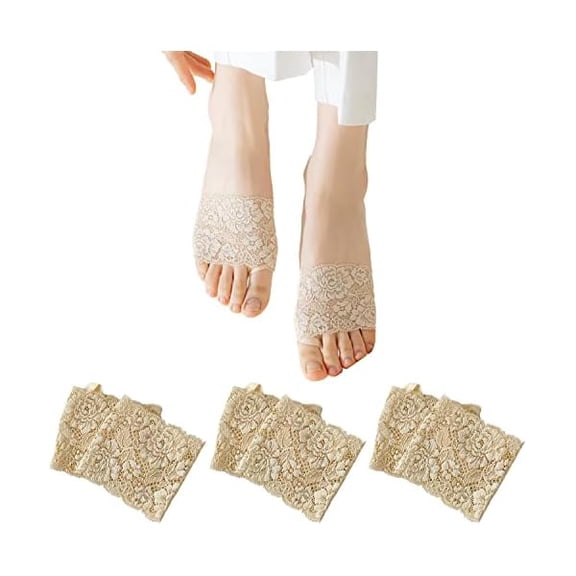 Eryueer 3 Pairs Women's Open Toe Slide Sandal Liner Socks Non Slip Toe Cover No Show Half Socks with Sponge Cushion