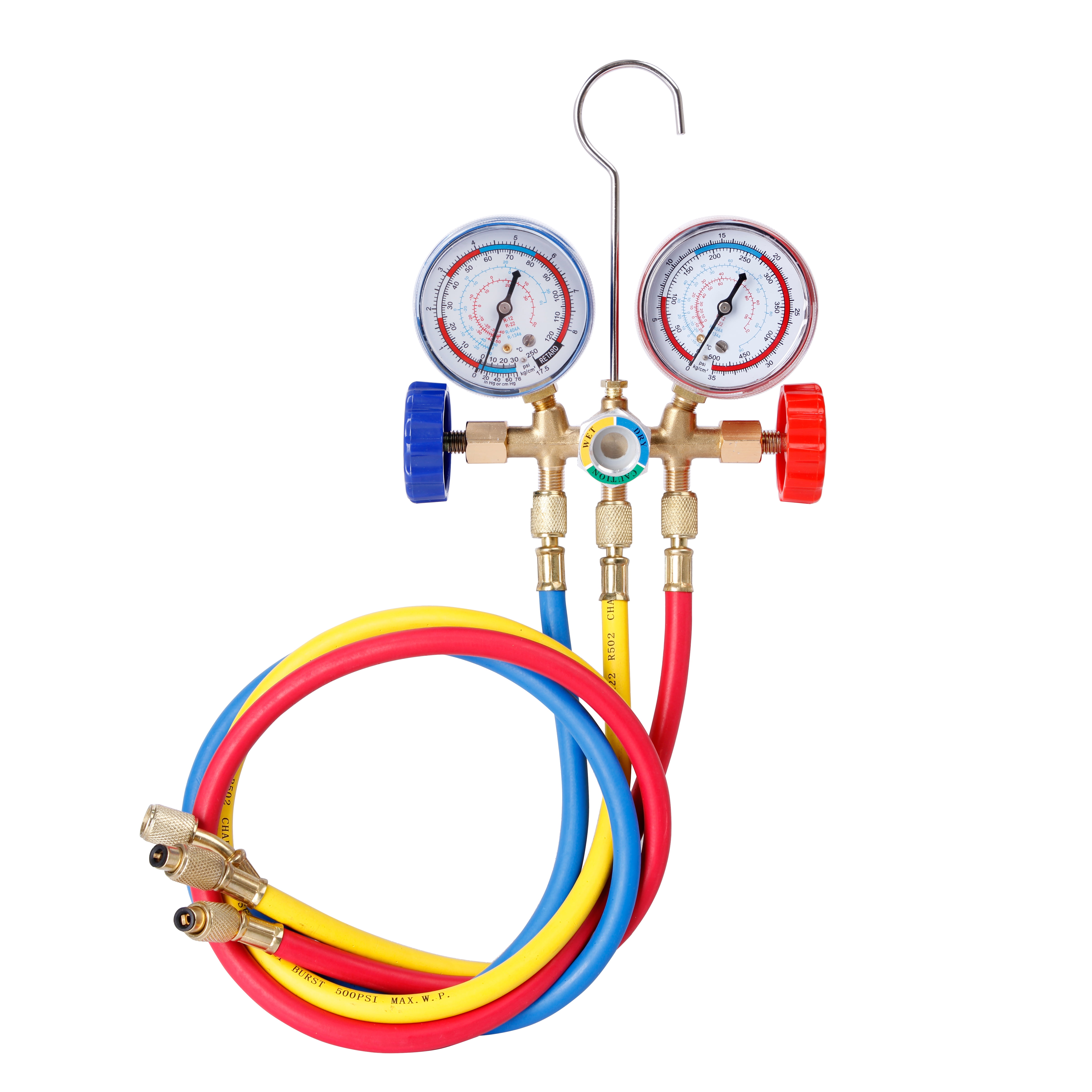 Diagnostic Manifold Gauge Set G1/4 Air Conditioning Repairing Tool G1/4 with 3Pcs Hose for R22 R134A R404A R407C 