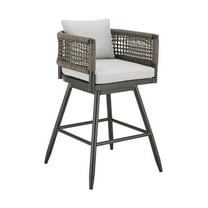 Alegria Outdoor Swivel BarStool in Aluminum with Gray Rope & Light Gray Cushions