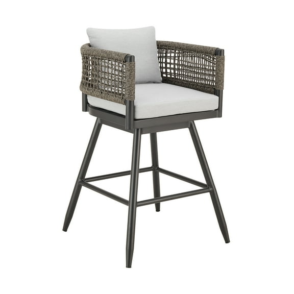 Alegria Outdoor Swivel BarStool in Aluminum with Gray Rope & Light Gray Cushions