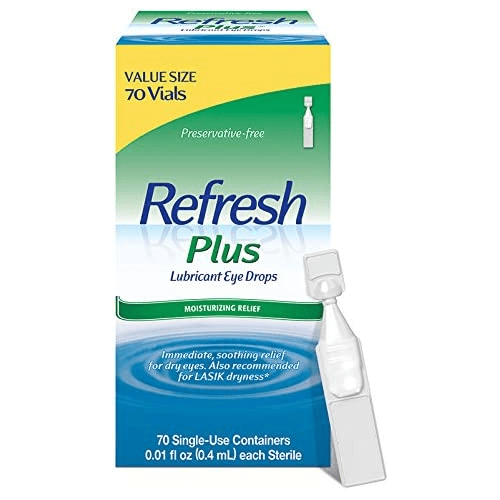 Refresh Plus Lubricant Eye Drops Preservative Free Moisturizing Relief, 70ct