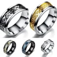 thumbnail image 5 of HOOUN Silver Plated Dragon Intarsie Stainless Steel Mens Wedding Band Rings Jewelry-black-8, 5 of 6