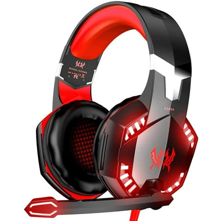 SPBPQY G2000 Gaming Headset, Surround Stereo Gaming Headphones with Noise Cancelling Mic, LED Lights & Soft Memory Earmuffs for PS5/ PS4/ Xbox One/Nintendo Switch/PC Mac Computer Games- Red