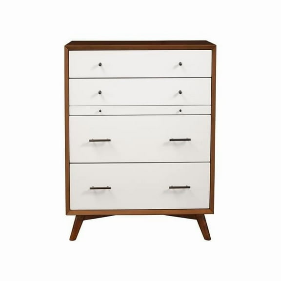 38 in. Brown & White Solid Wood Four Drawer Chest