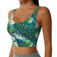 thumbnail image 2 of Gukieu Peacock And Flowers Print Women's Sports Vest, Low-neck U-shaped Removable Pad Sports Bra for Yoga, Exercise, Dance-Small, 2 of 8