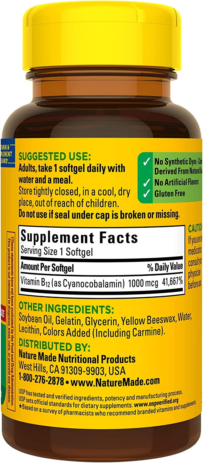 Nature Made Vitamin B12 1000 mcg Softgels, Dietary Supplement, 150 Count