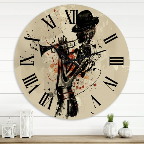 Designart 'Woman Playing Jazz Trumpet' Modern Wall Clock