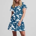 thumbnail image 6 of Blmnix Dresses for Women 2026 Floral Dress Boho Dresses Popover Under Dress Blue Crew Neck Short Sleeve Mini with Pockets Casual Dresses,M, 6 of 7