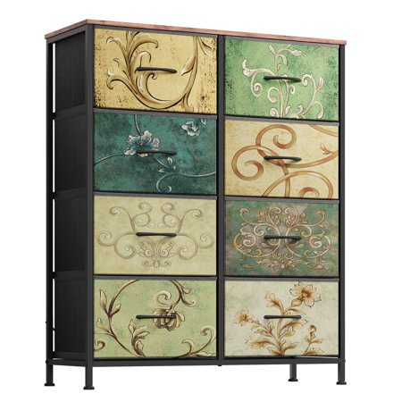 GALAXHERO Fabric Dresser for Bedroom Tall Dresser with 8 Drawers for Bedroom Living Room Hallway Floral Painted