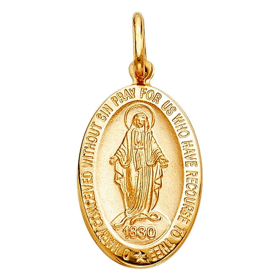 14k Yellow Gold Immaculate Conception Medal 28mm Tall Pendant Necklace Pendant for Women - 2.5 Grams
