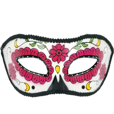 Star Power Women Day Of The Dead Roses Half Mask, White Pink Black, One-Size
