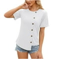 thumbnail image 6 of CALAFEBILA Womens Summer Clothes Button up Women Blouse,Women Fashion Solid Color Blouse Summer Short Sleeve Crew Neck Asymmetrical Hem Tops for Women 2025, 6 of 6