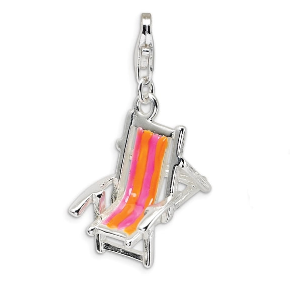 Sterling Silver Amore La Vita Polished 3-D Enameled Beach Chair Charm Pendant with Fancy Lobster Clasp
