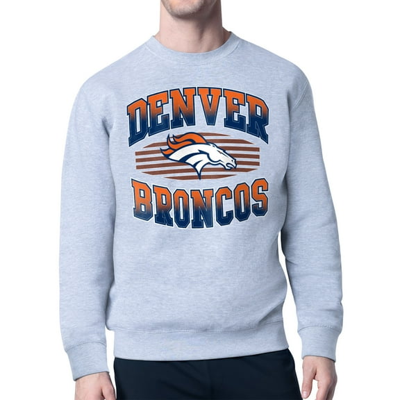 Men's Starter Heather Gray Denver Broncos Team Grit Graphic Fleece Pullover Sweatshirt
