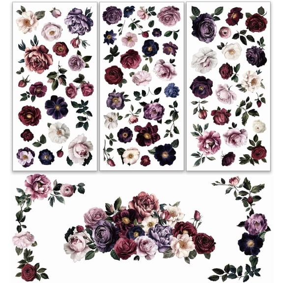 3pcs/Set Dark Flowers Pattern Rub on Transfers for Furniture and Crafts 6x12 inch Furniture Decals Floral Theme Transfer Stickers Rub on Decals for Wood Furniture Home Decor colorful DIY