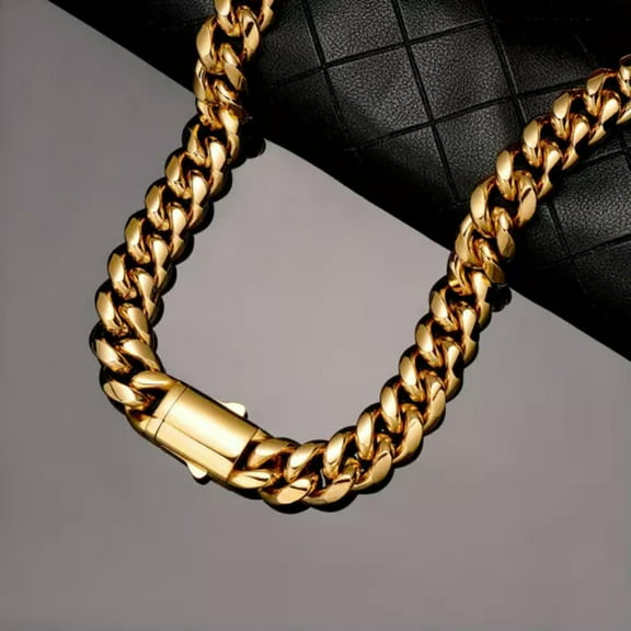 GKNET 6-14mm Hip Hop Stainless Steel Miami Cuban Chain Necklace Shiny 18K Gold Plated-20 in-10mm