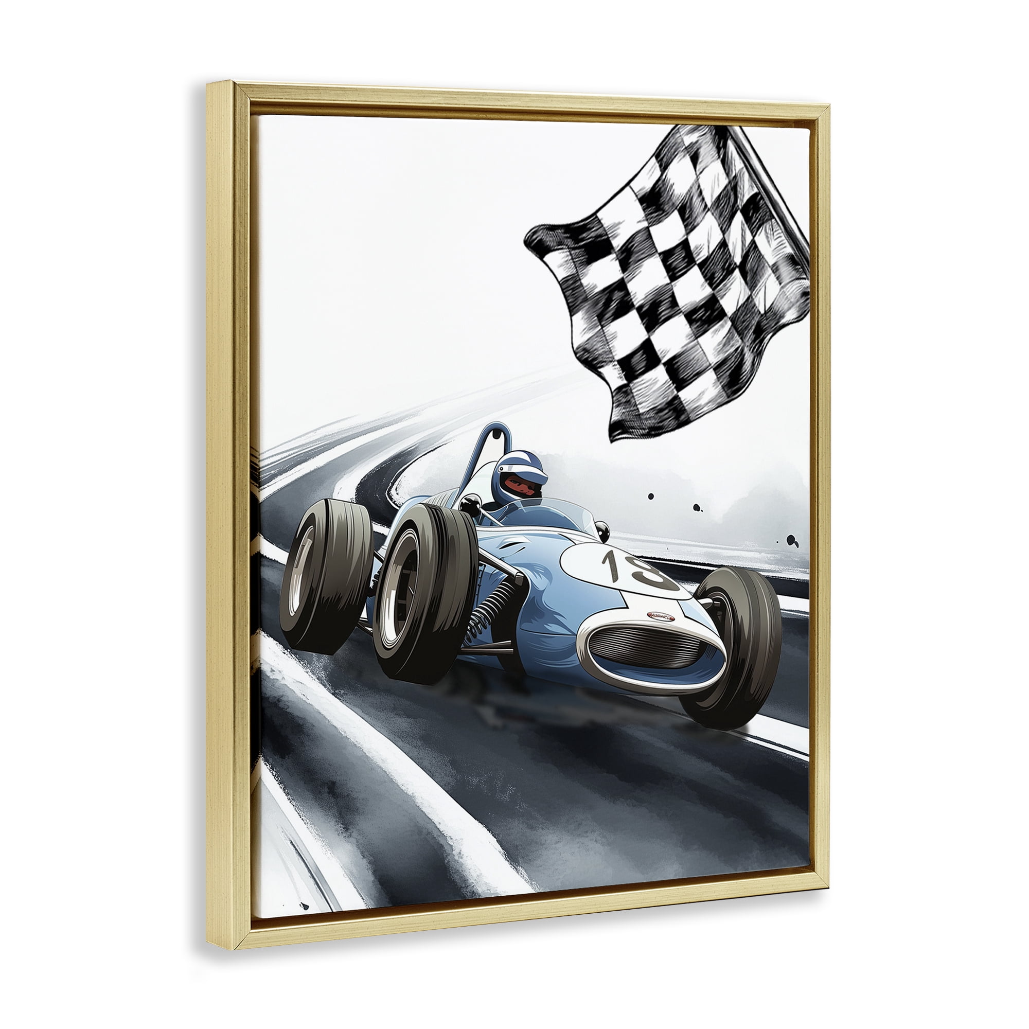 Stupell Industries Dynamic Racecar Driving Gold Framed Floater Canvas Wall Art, design by Christine Simpson Art