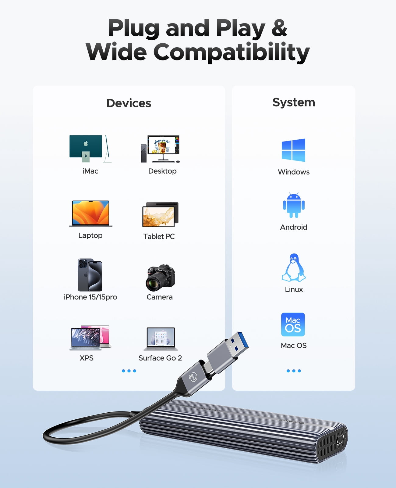 ORICO USB4 M.2 NVMe SSD Enclosure 40Gbps Case Aluminum Built-in Fan Supports 8TB NVMe/PCIE 4.0 SSD & UASP/Trim Compatible with Thunderbolt 3/4 USB3.2/3.1/3.0（No Drive）