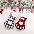 thumbnail image 3 of Paquete de 2 medias navideñas para perros y gatos, 18 pulgadas, lindas medias navideñas con diseño de pata grande y cuadros escoceses de búfalo, decoraciones navideñas colgantes personalizadas (rojo, 3 of 6