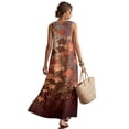 thumbnail image 2 of Xoenoiee Maple Leaves Print Summer Dresses for Women Flowy Casual Sleeveless Maxi Dress Cotton Linen Crewneck Long Dress Beach Vacation Sundresses with Pockets, 2XL, 2 of 7