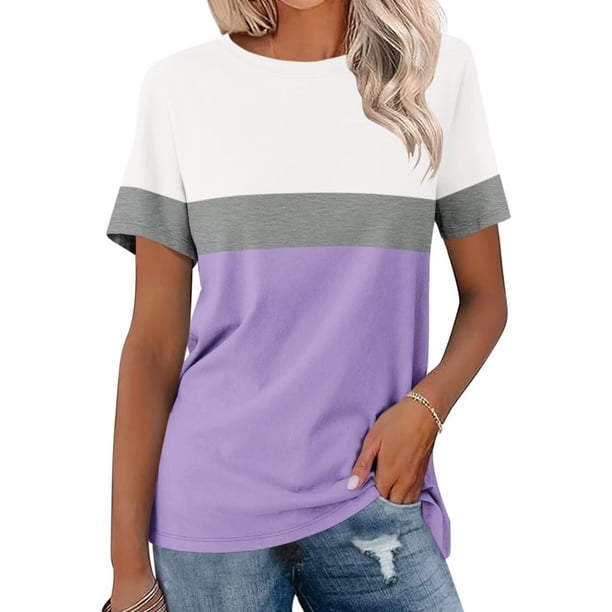 mfyjkho Tops Para Hacer Ejercicio, Camiseta Informal De Moda Con Estampado De Rayas Para Mujer, Cuello Redondo Y Manga Corta Tops Para Salir Xxxxl