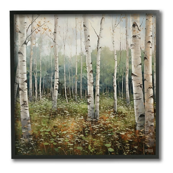 Stupell Industries Birch Forest Vegetation Landscape Painting Black Framed Art Print Wall Art, 12 x 12